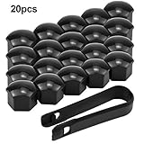 NATUCE 20 Stück 17mm Universal Kunststoff Radmuttern Kappen, Rad Mutter Cap Reifen Mutter Covers, Radschrauben Nut Abdeckkappe Schraube Auto Radkappen mit Entfernung Werkzeug für Autos, Schwarz