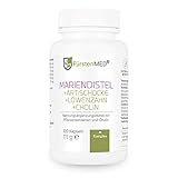 FürstenMED® Mariendistel Artischocke Löwenzahn & Cholin - Leber Komplex Hochdosiert mit 80% Silymarin - 120 Vegane Kapseln - Laborgeprüft & Ohne Zusatzstoffe