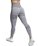 ShinyStar Damen Sport Leggings Lange Blickdicht Yoga Leggings Kompressions Figurformende Sporthose Fitnesshose mit Hohe Taille Grau M