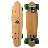 Apollo Wooden Fancy Skateboard, Vintage Cruiser Komplettboard mit und ohne LED Wheels, Größe: 22.5'' (57,15 cm), Farbe: Wood/Bottle Green