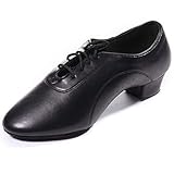 DoGeek Herren/Jungen Tanzschuhe schwarz Standard Latin Dance Schuhe Glattleder Ballsaal (Bitte bestellen Sie eine Nummer grösser), Schwarz, 46 EU