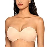 DOBREVA Damen Push Up Trägerloser BH - Bügel Schale Cups Bandeau-BH Beige 75A