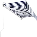 MVPower Gelenkarmmarkise, einziehbare Markise mit Kurbela, Handkurbel, Sonnenschutz, Anti-UV und wasserfest, aus Metall und Polyester, für Hof, Balkon, Restaurant, Cafe, Grau (250 x 200cm, Blau)