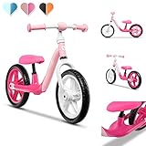 Lionelo Alex Laufrad Kinder Fahrrad bis 30 kg Sattel und Lenker einstellbar 12 Zoll Eva Schaumräder robuste Konstruktion Lenkeinschlagsbegrenzung EN 71 (Rosa)