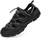 Herren Sandalen Sommer Geschlossen Leder Wanderschuhe Sport Outdoorsandalen für Herren Atmungsaktiv Strand Trekkingsandalen Freizeit Schwarz gr 42