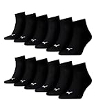 12 Paar Puma Unisex Quarter Socken Sneaker Gr. 35 - 49 für Damen Herren Füßlinge, Farbe:200 - black, Socken & Strümpfe:39-42