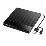 Externes CD-DVD-Laufwerk Brenner, Typ-C und USB 3.0 DVD/CD-Player für Laptops, Desktops, MacOS, Win 10/8/7/XP, Linux, iOS, Schwarz minimalistisch zum Einstecken
