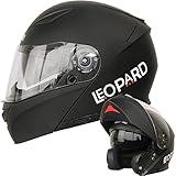 Leopard LEO-888 Klapphelm Integralhelm mit Doppelvisier #1 Mattschwarz XS (53-54cm) Motorradhelm Damen und Herren ECE Genehmigt