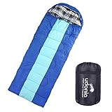 udonia Schlafsack - Leichter Allwetter-Schlafsack (-10 bis +15 °C) für Camping oder Outdoor - kleines Packmaß & komplett zu Einer Decke ausklappbar (Blau)
