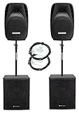 Pronomic 218S-212A Aktive PA-Anlage - aktives PA-Set mit 2x 18'-Subwoofer und 2x 12'-Satelliten - 1000 Watt Gesamtleistung (RMS) - inklusive Distanzrohre und 2,5m-Kabeln