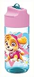 POS 29232 - Trinkflasche mit Paw Patrol Motiv, transparent mit Strohhalm zum hochklappen, BPA-frei, Fassungsvermögen circa 450 ml, ideal für Schule, Sport und Freizeit, farbig sortiert