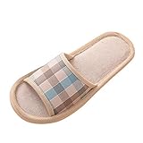 AmyGline Hausschuhe Damen Herren Pantoffeln Winter Leinen Karierte Paar Hausschuhe Hause Boden Drinnen rutschfeste Slippers Flache Schuhe Schlappen