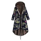 Lulupi Winterjacke Damen Blumenmuster Vintage Mantel Elegant Warm Teddyfutter Jacke Übergangsjacke Langer Kapuzenjacke mit Reißverschluss Plüschjacke WinterParka Kapuzenpullover