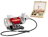 Einhell Doppelschleifer TH-XG 75 Kit (120 W, max. 9900 min-1, Ø75 x ø10 x 20 mm Schleifscheiben, Körnung K120 und K400, flexible Welle, inkl. 100-tlg. Zubehör-Set)