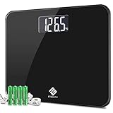 Etekcity Digitale Personenwaage Körperwaage Waage Gewichtswaage 8kg-200kg mit 4 hochpräzisen Sensoren, Extragroße Oberfläche aus Sicherheitsglas, Klares LCD-Display, Inkl. Maßband, Elegantes Schwarz
