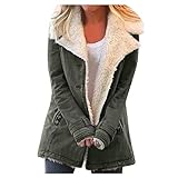 Lulupi Winterjacke Damen Winter Warm Gefüttert Jacke Teddyfell Fleecejacke Lange Ärmel Revers Mantel Parka Teddyfutter Plüschjacke Wintermantel