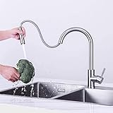 CECIPA Hilda X201S I Hochdruck Herausziehbar Küchenarmatur, Wasserhahn mit 2 Sprayfunktionen Brause, Mischbatterie 360° Schwenkbar mit Hohe Bogenauslauf, Einhand-Spültischbatterie I Gebürstet/Matt