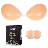 Niidor Adhesive Bra Strapless Sticky Invisible Push Up Bra Silicone Nipple Covers for Backless Dress（Beige Silicone-C）