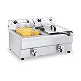 Royal Catering Fritteuse Edelstahl Doppel Fritteuse RCEF 16DH-1 (2 x 16 Liter, 2 x 3.200 Watt, Thermostat, 2 x Ablasshahn, Edelstahl)