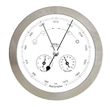 Fischer 1602-01 Wetterstation für Innen und Außen, Barometer-Thermometer-Hygrometer, Edelstahlgehäuse, ø 160 mm