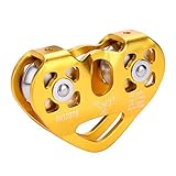 Alomejor Kletterrolle 30KN Outdoor Klettern Doppelachse Doppelrolle Kabelwagen Herzförmige Tandemrolle(Gold)
