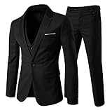 Slim Fit  3-Teilig Business Herrenanzug ein Knopf Smoking,Schwarz, Gr. L