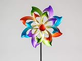 Formano Buntes Windrad Blume 122x30 cm Gartenstecker Windspiel Gartendeko Blumenstecker