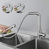 CECIPA Hochdruck Wasserhahn Küche Ausziehbar, Küchenarmatur mit Brause Zwei Wasserstrahlarten, Einhebel Spültischarmatur 360° Schwenkbar, Mischbatterie Küche Edelstahl Gebürstet