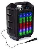 Beatfoxx OutdoorJam LED Bluetooth Lautsprecher - Mobile Karaoke Anlage - Outdoor Speaker mit Radio, USB und AUX - PA Anlage inklusive Hand Mikrofon - Integrierter 2200-mAh-Akku - schwarz