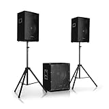 AUNA Cube - 2.1 Aktiv PA-Set, Bi-Amping Technologie, Echo, Bass- und Treble-Control, inkl. Zubehör, 2 x 30 cm (12') Lautsprecher, 1600 W Gesamtleistung, 46 cm (18') Subwoofer, schwarz