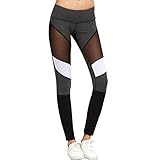 Ularma Damen Schwarz Weiß Grau Skinny Hose Casual Leggings Mesh Push Up Mid-Waist Yogahose (XL, Grau)