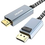DisplayPort auf HDMI Kabel, BENFEI 1,8m DP auf HDMI Adapter, Kompatibel mit HP, ThinkPad, AMD, NVIDIA, Desktop Usw, Grau[Nylon geflochten&Aluminum Alloy]