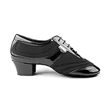 PortDance Herren Latein Tanzschuhe PD013 - Lack/Lycra Schwarz - 4 cm Latin [EUR 45]