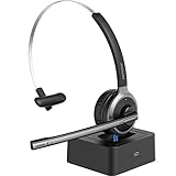 Mpow Headset Bluetooth M5 Pro, Wireless Headset mit 180h Ladestation, Drahtloses Leicht-Headset mit Mikrofon,Rauschunterdrückung Funk-Headset Freisprechen Handy Bluetooth Headset für Skype,Voip,Laptop