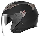 YEMA Jethelme Rollerhelm Sturzhelm Chopper Helm YM-627 Motorradhelm ECE mit Doppelvisier Sonnenblende für Damen Herren Erwachsene-Schwarz Matt-S