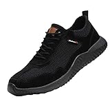 Drecage Sicherheitsschuhe S1P Arbeitsschuhe mit Stahlkappe rutschfest und Leicht für Herren Damen Trekking Schutzschuhe Outdoor Sportlich Sneaker Schwarz 43 EU