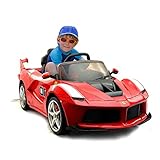 COSTWAY 12V Eletro Kinderauto mit 2,4G Fernbedienung | Musik | LED Lichter | Soundeffekt | AUX-Schnittstelle | 2 Geschwindigkeiten | Vorwärts- und Rückwärtsgang | 2 Türen zum Öffnen