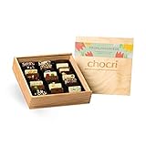chocri'Frühlingswiese' in Holz-Box - 24 Schokoladen-Tafeln in einer hochwertigen Holzkiste - das hochwertige Ostergeschenk auch für Kindern - perfektes Geschenk für Frauen - Fairtrade Kakao - 165g