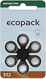 60 Stück (10 Blister) Ecopack Typ 312 Hörgerätebatterie P312 PR41 ZL3 mit 2 Stück LUXTOR® Reinigungstücher für Hörgeräte und Otoplastiken