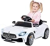 Actionbikes Motors Kinder Elektroauto Mercedes Amg GT-R - Lizenziert - 2 x 25 Watt Motor - Ledersitz - Eva Reifen - Softstart - Kinderauto (Weiß)