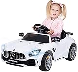 Actionbikes Motors Kinder Elektroauto Mercedes Amg GT-R - Lizenziert - 2 x 25 Watt Motor - Ledersitz - Eva Reifen - Softstart - Kinderauto (Weiß)