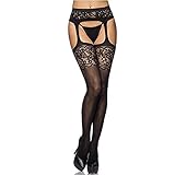 EROSPA® Schwarze Straps-Stocking - Strumpfhose für Damen - Einheitsgröße S-L