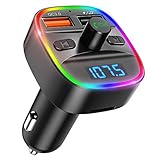 Craicr FM Transmitter, Auto Bluetooth FM Transmitter, Auto Radio Bluetooth Adapter Freisprecheinrichtung mit 7 Farbiges Umgebungslicht, QC 3.0 Port, Unterstützt TF Karte & USB-Stick