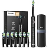 Fairywill E11 Elektrische Zahnbürste, 5 Modi Elektrische Schallzahnbürste, 2 Minuten Timer, Schwarz Zahnbürste mit 8 Aufsteckbürsten, 2 Stunden USB-Aufladung für maximal 30 Tage, IPX7 Wasserdicht