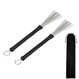 Drum Brushes,Drum Sticks Brush Retractable Wire Percussion Brushes with Comfortable Rubber Handles and Storage Bag for Jazz Folk Music 1 Pair