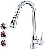 Heable Ausziehbar Küchenarmatur mit 360° schwenkbar Chrom, 2 Modus Wasserhahn Küche mit Hohe Bogenauslauf, Spültischarmatur aus Messing, Einhand-Spültischbatterie, Kaltem und Heißem Wasser Vorhanden