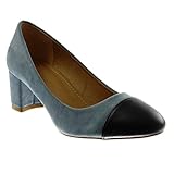 Angkorly - Damen Schuhe Pumpe - Dekolleté - bi-Materie - Bicolor Blockabsatz 5.5 cm - Blau XH1030 T 39