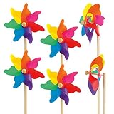 CIM Windspiel - [6er-Set] Moulin 14 Rainbow - UV-beständig und wetterfest - Windrad: Ø14cm, Standhöhe: 32cm - fertig aufgebaut inkl. Standstab