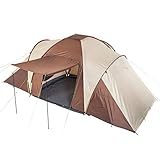 Skandika Kuppelzelt Daytona 6 Personen | Familienzelt mit 3 Schlafkabinen, 3000 mm Wassersäule, 195 cm Stehhöhe, Moskitonetze, Sonnensegel | Campingzelt für Familie und Freunde (beige/braun)