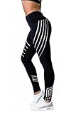 BOZEVON Damen Sport Leggings Jogginghose Printed Streifen Hüfthose Strumpfhose Workout Stretch Hochelastisch Yogahose (Stil 2,EU XS = Tag S)